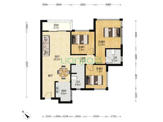 天府中心城C时代 3室1厅2卫 81平方