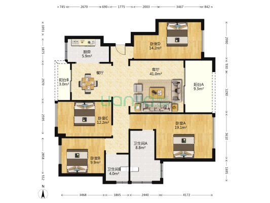 翠湖香山别苑 4室1厅2卫 142平方
