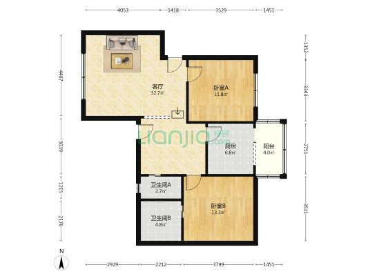 来凤路117号 2室1厅2卫 94平方