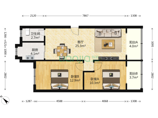 育苗路14号 2室1厅1卫 76平方