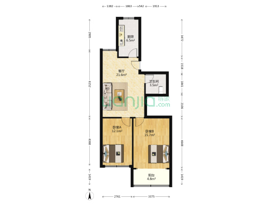 人民二路16号 2室1厅1卫 83平方
