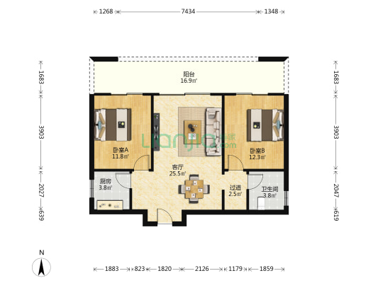 扬江花园一期 2室1厅1卫 93平方