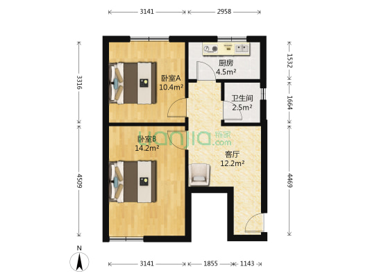 陇海东路233号 2室1厅1卫 58平方