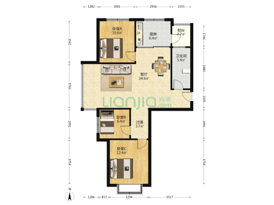 广厦瑞府 3室1厅1卫 115平方