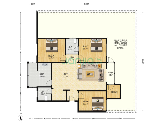 五津北路141号 3室1厅2卫 134平方