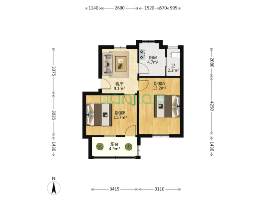四化建家属区 2室1厅1卫 51平方