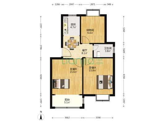 更楼新苑 2室1厅1卫 82平方