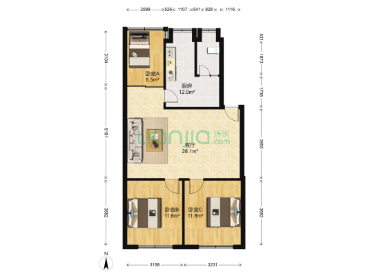 郁金香小区 3室1厅0卫 84平方