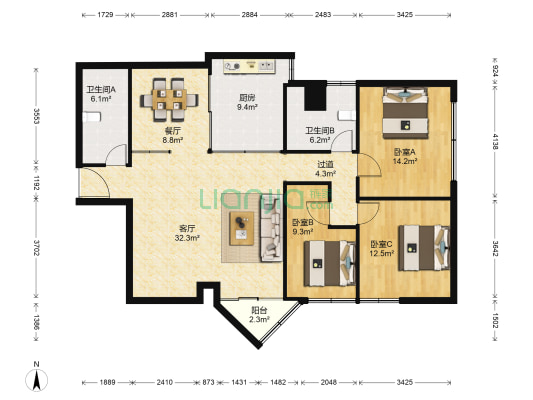 勘泰大厦 3室2厅2卫 140平方
