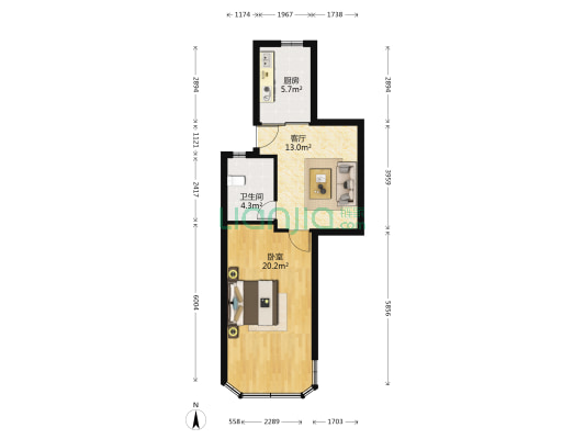 牡丹公寓 1室1厅1卫 52平方