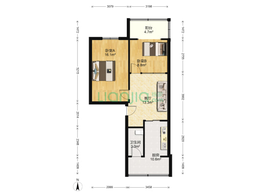 商业街41号 2室1厅1卫 65平方