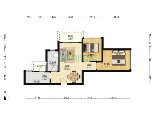 佳兆业壹都汇大厦 2室1厅1卫 68平方