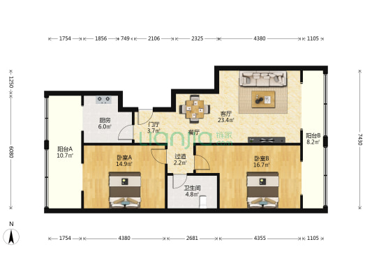 恒鑫御花苑 2室1厅1卫 108平方