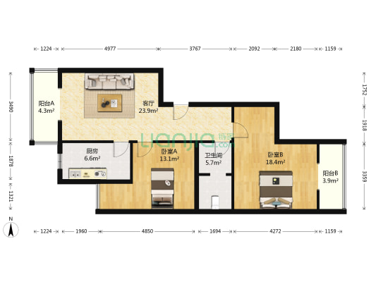 相来家园 2室1厅1卫 98平方