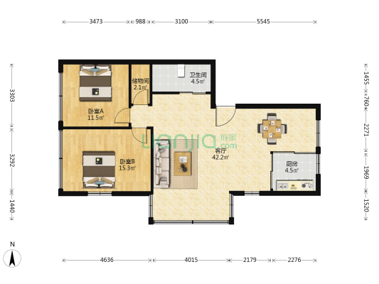 垟中小区 2室1厅1卫 110平方
