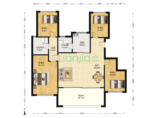 建发泱誉雅苑(相城) 4室1厅2卫 136平方