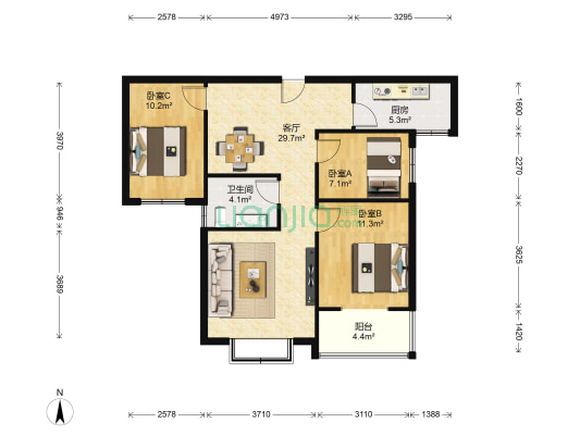 海龙华城五期 3室1厅1卫 106平方