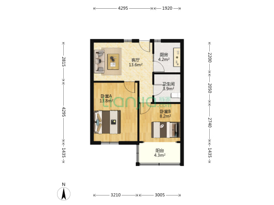 黄姑山庄 2室1厅1卫 58平方