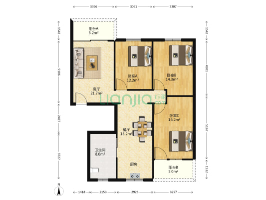地产总公司宿舍 3室2厅1卫 114平方