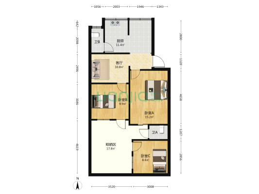 线务局宿舍 3室1厅2卫 62平方
