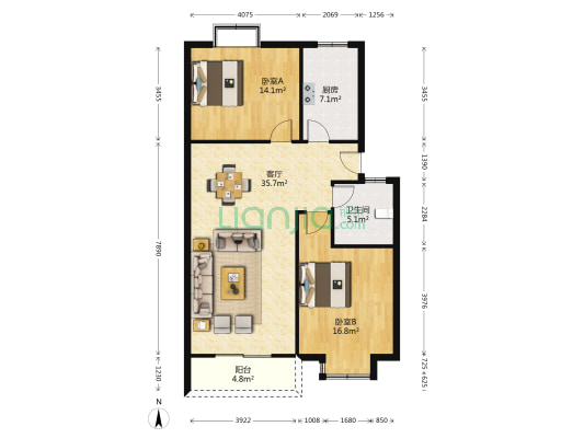 江北星城 2室1厅1卫 95平方