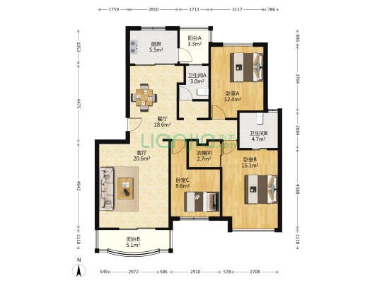 都市森林一期 3室2厅2卫 125平方