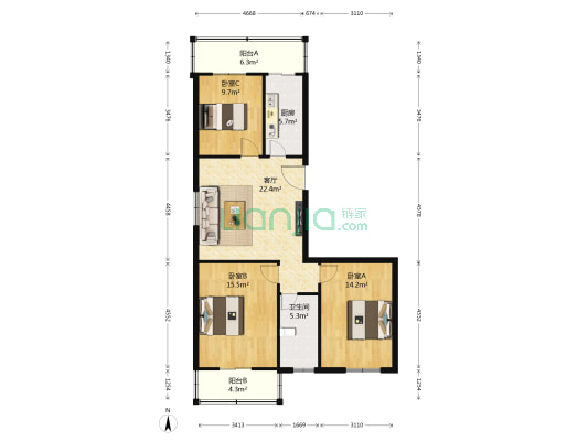 中盛里 3室1厅1卫 102平方
