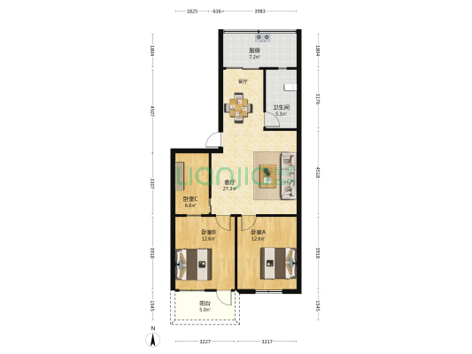 省六建宿舍 3室1厅1卫 93平方