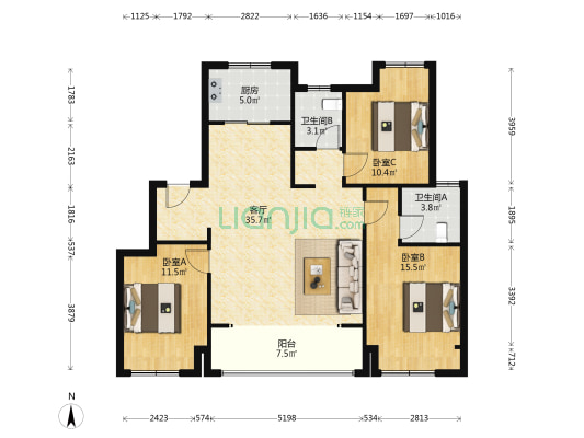 心望雅苑 3室1厅2卫 114平方