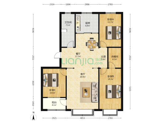 瑞福花园 3室2厅1卫 137平方