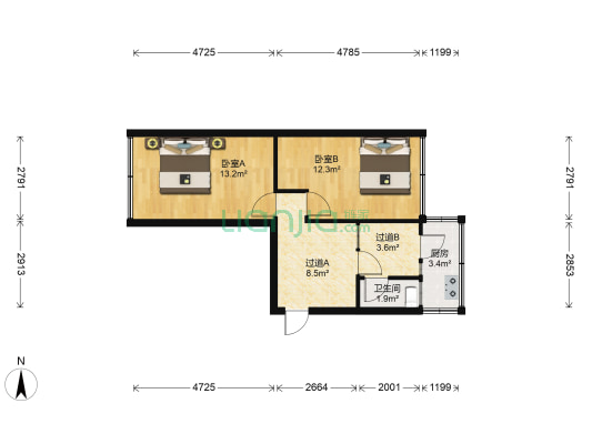 东升路 2室0厅1卫 56平方