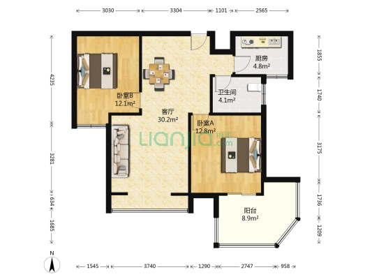 明发摩尔城 2室1厅1卫 85平方