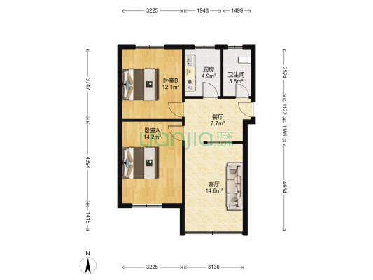 天后宫社区(沿江中路) 2室2厅1卫 70平方