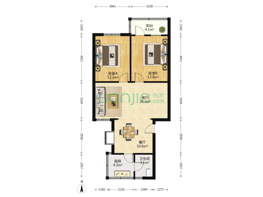 金榜南三里 2室2厅1卫 73平方