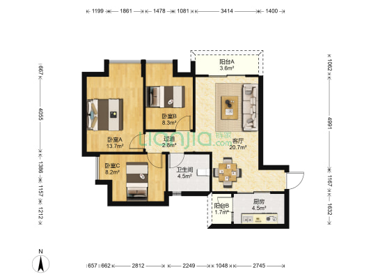 阳明佳城 3室1厅1卫 90平方