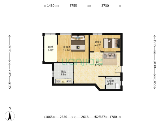 众和金融大厦 2室1厅1卫 78平方