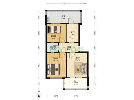 小汽改家属区 2室2厅1卫 65平方
