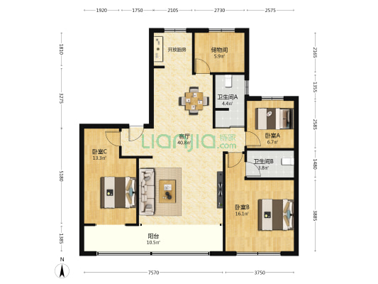 CBD山海大象 3室1厅2卫 150平方