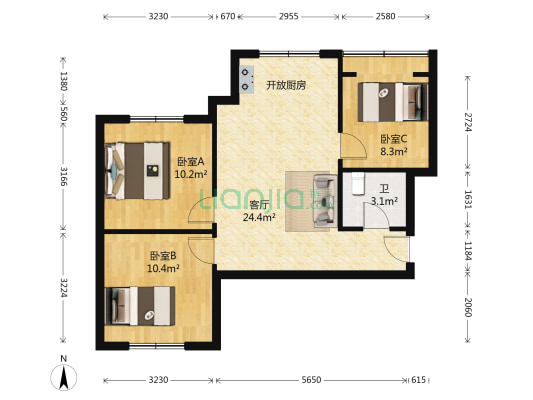 众泰宜居 3室1厅1卫 77平方