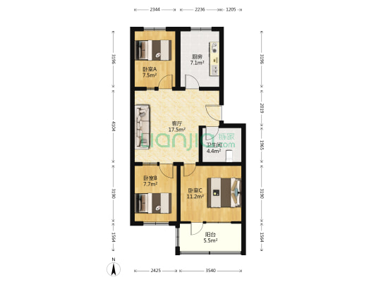 金岭小区 3室1厅1卫 70平方