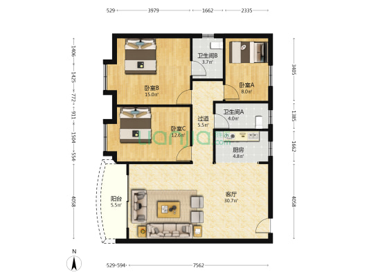 尚雅苑 3室1厅2卫 114平方