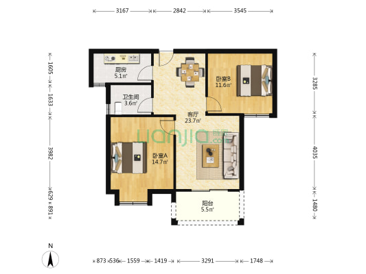 海科新寓万辉园 2室1厅1卫 88平方