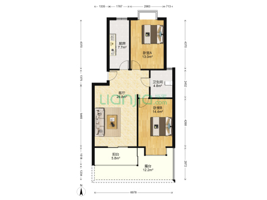 香江生态丽景B区 2室1厅1卫 85平方