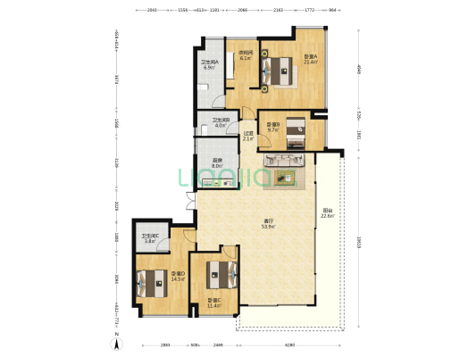 越秀·御湖台 4室1厅3卫 189平方