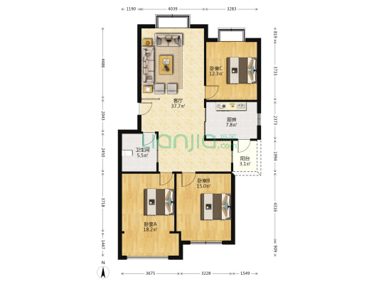 裕景天成 3室1厅1卫 115平方