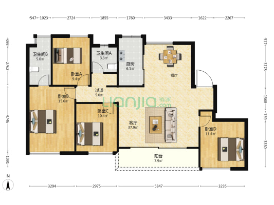 保利招商和樾风华 4室1厅2卫 143平方
