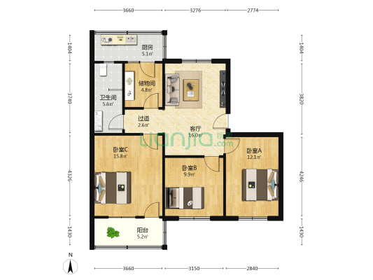 团结新村 3室1厅1卫 92平方