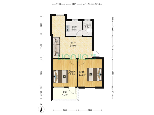 海运宿舍 2室1厅1卫 51平方