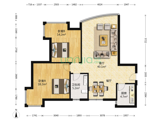 亚星江南小镇 2室1厅1卫 101平方