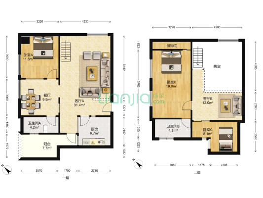 东珠美地 3室3厅2卫 89平方